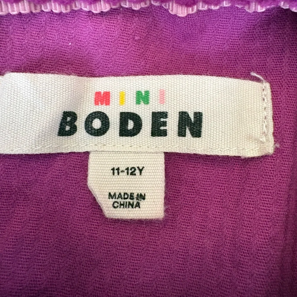 Mini Boden Girls Purple Cordoroy Dress SZ 11/12 Cotton Short Sleeve Pockets